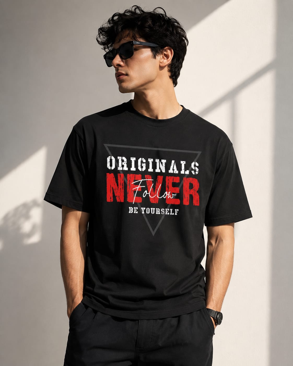 ORIGINALS NEVER FOLLOW BLACK OVERSIZED T SHIRT