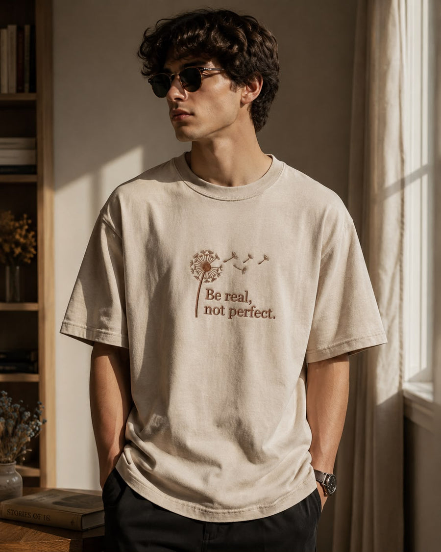 BE REAL NOT PERFECT OVERSIZED T SHIRT
