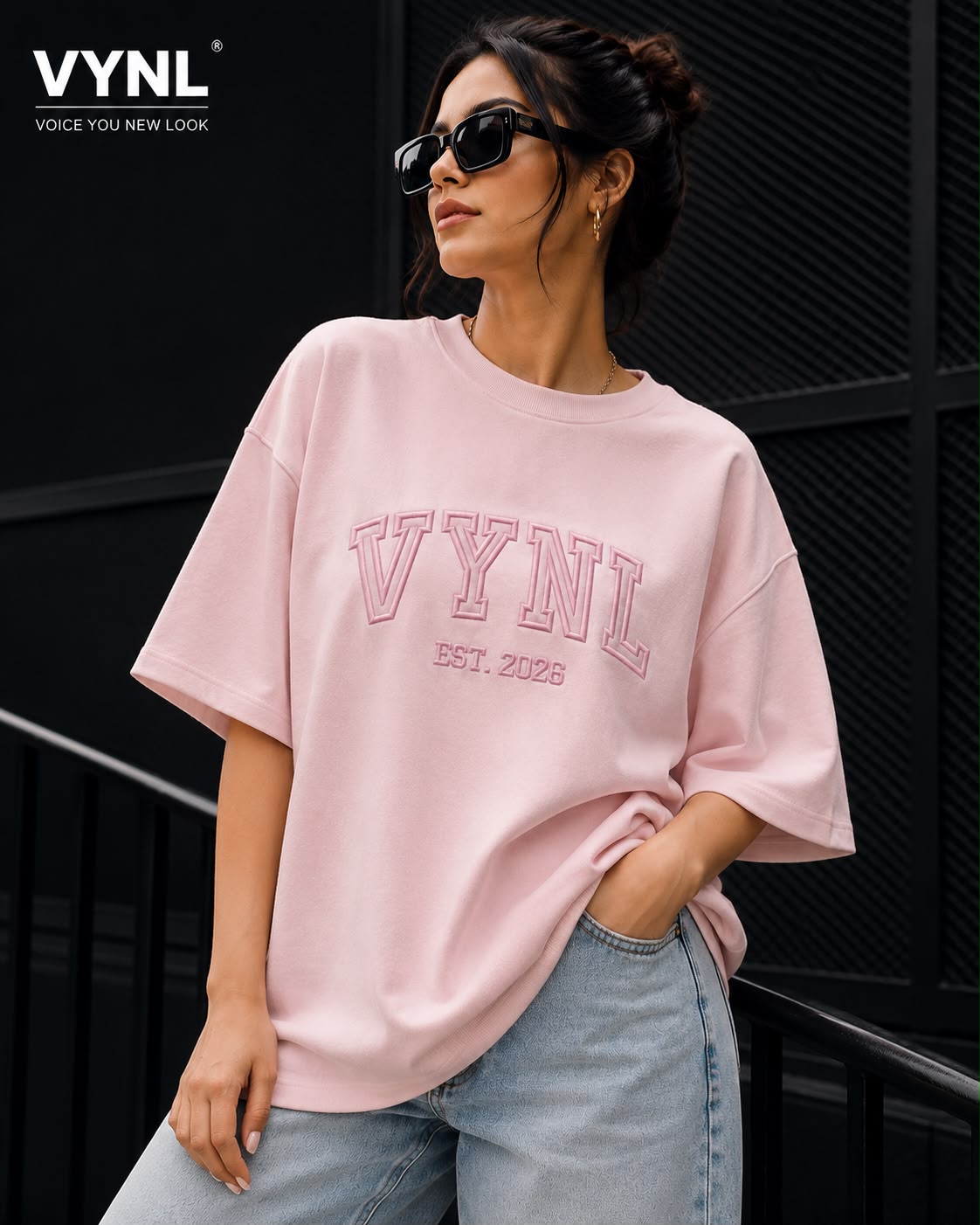 VYNL.EST 2026 PINK BLOOM OVERSIZED T SHIRT
